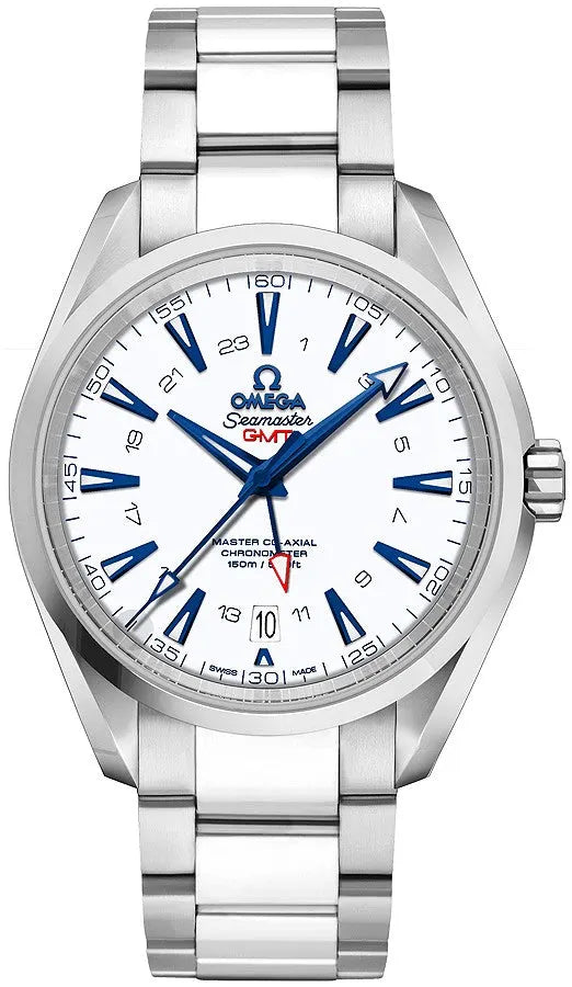 blue Omega Seamaster GMT White Dial