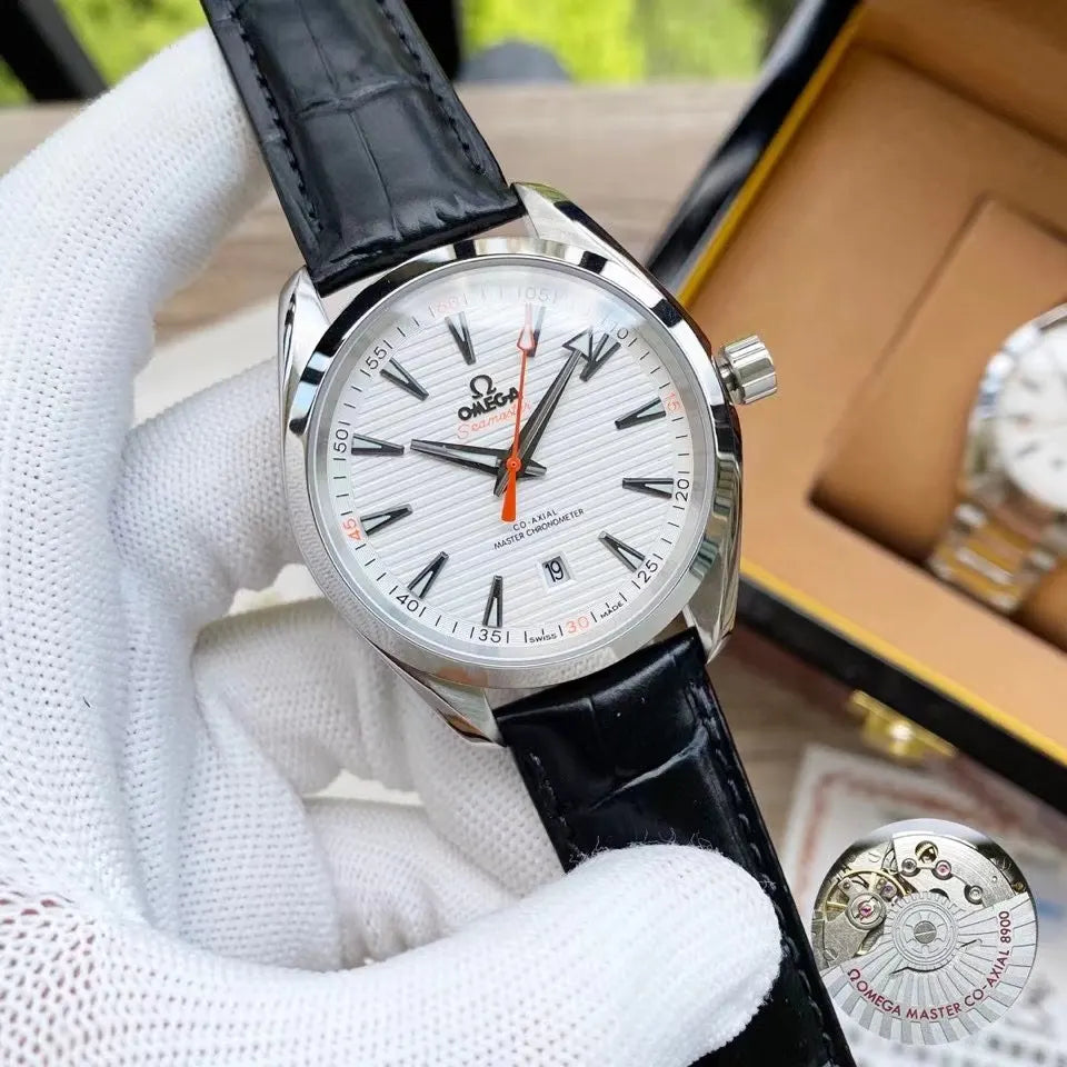 seamaster Omega White Dial Black Leather
