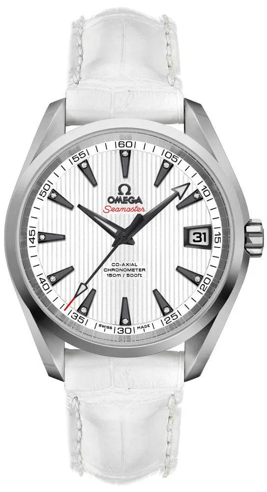 Omega White Leather Diamond Watch