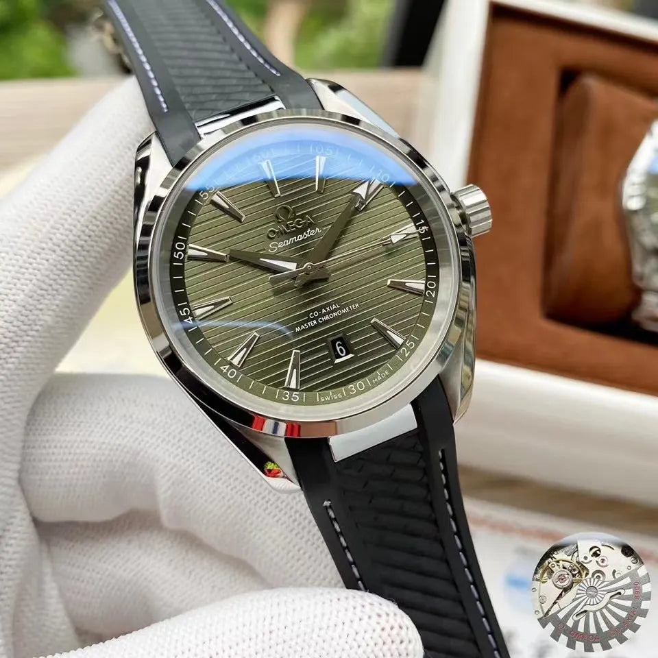 Omega Olive Dial Rubber Strap - Hình 5