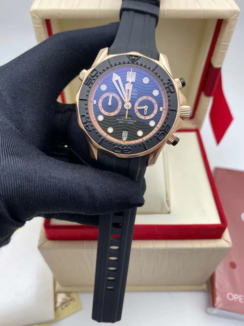 Omega Rose Gold Black Rubber