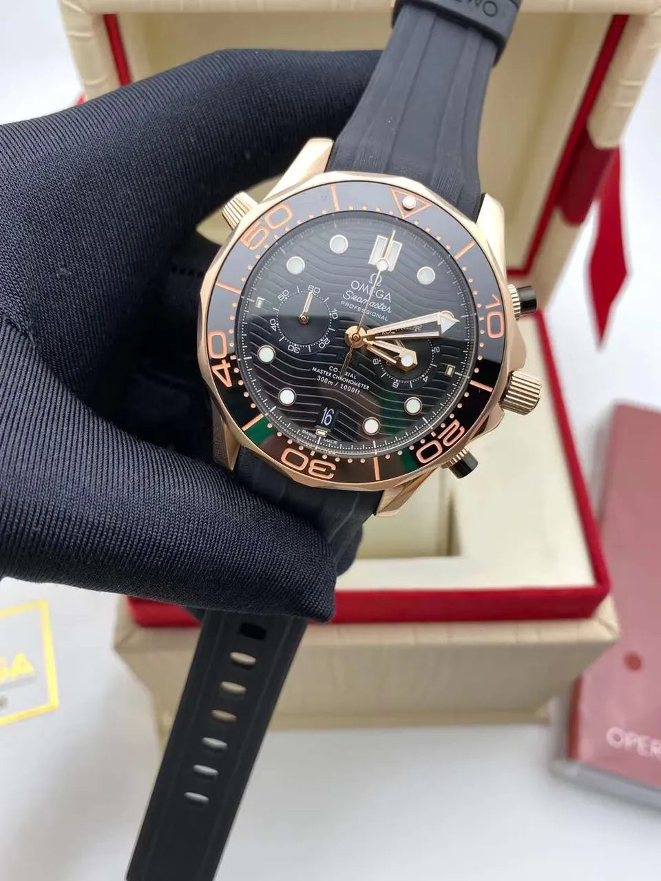 Omega Rose Gold Rubber Chronograph