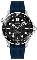 blue Omega Seamaster Black Wave Dial