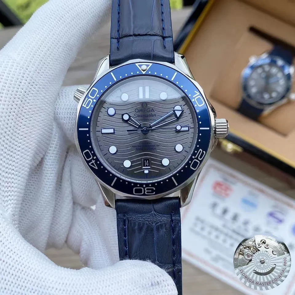 Omega Seamaster Gray Dial Blue Leather