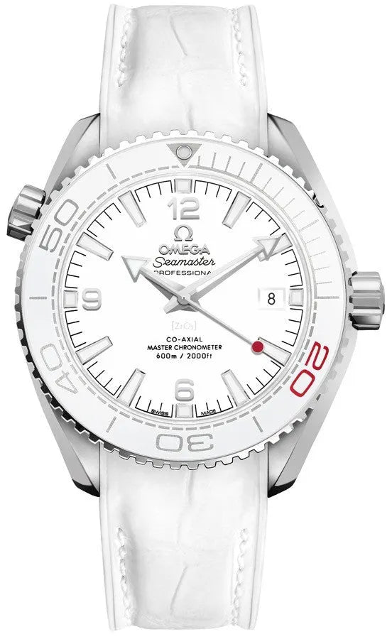 Omega White Ceramic Leather Watch