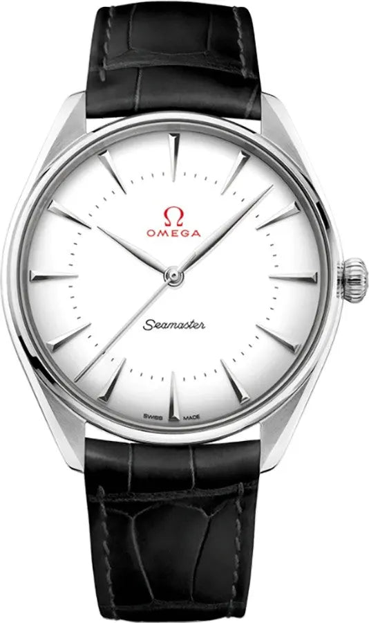 Omega White Dial Black Leather