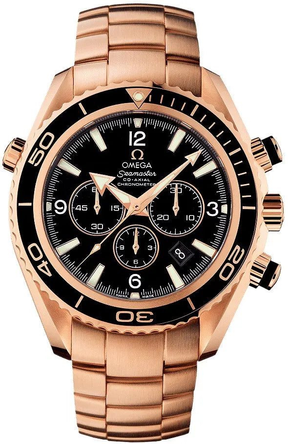 seamaster black Omega Rose Gold Chronograph