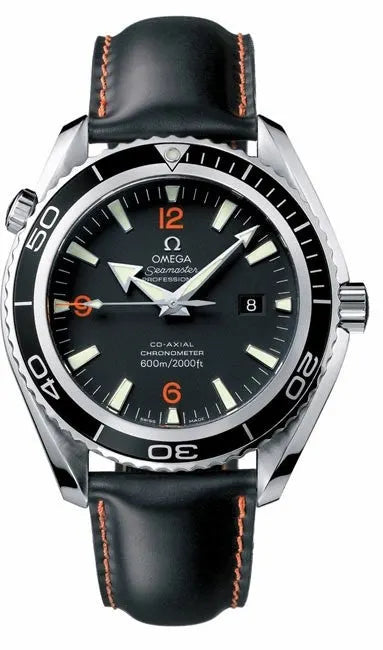 orange Omega Seamaster Black Leather