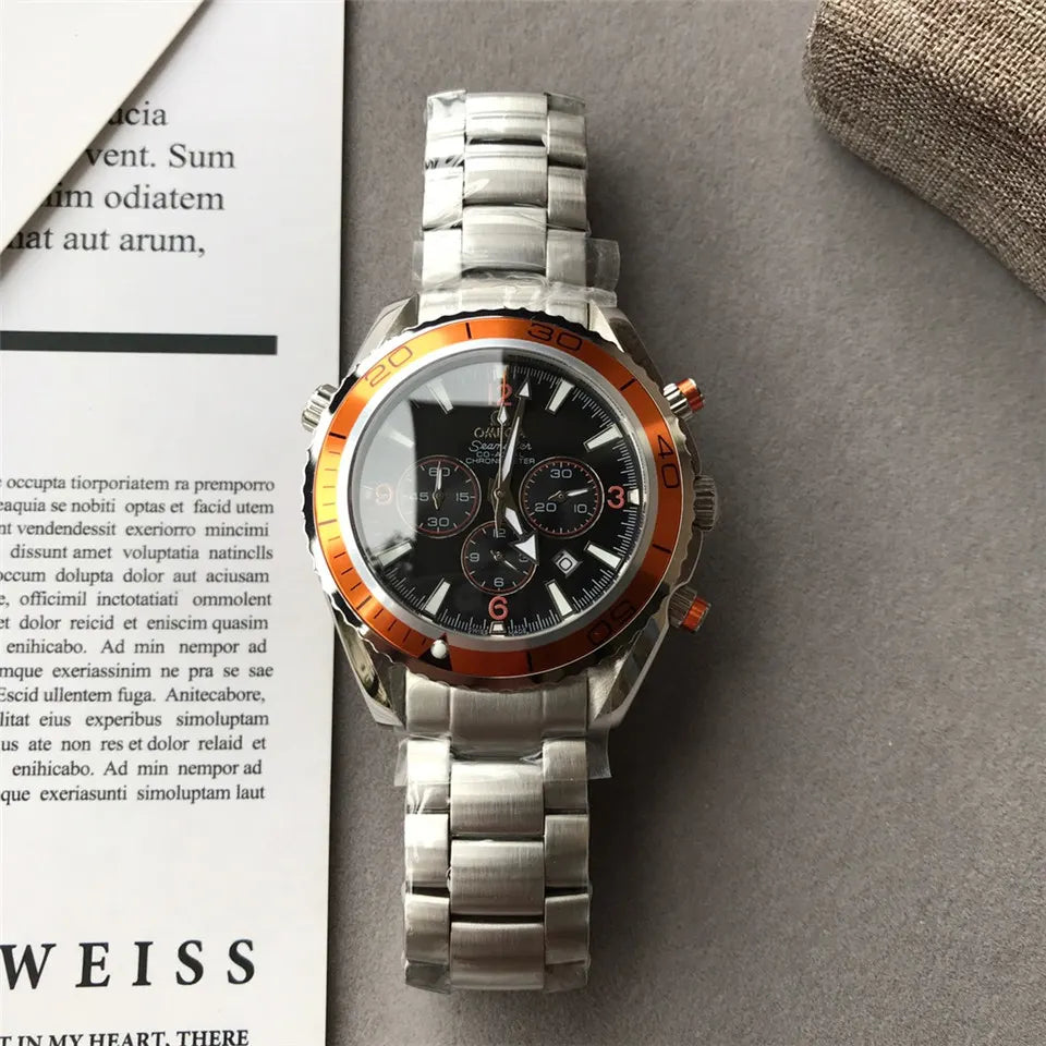 seamaster steel Omega Orange Bezel Chronograph - Hình 7
