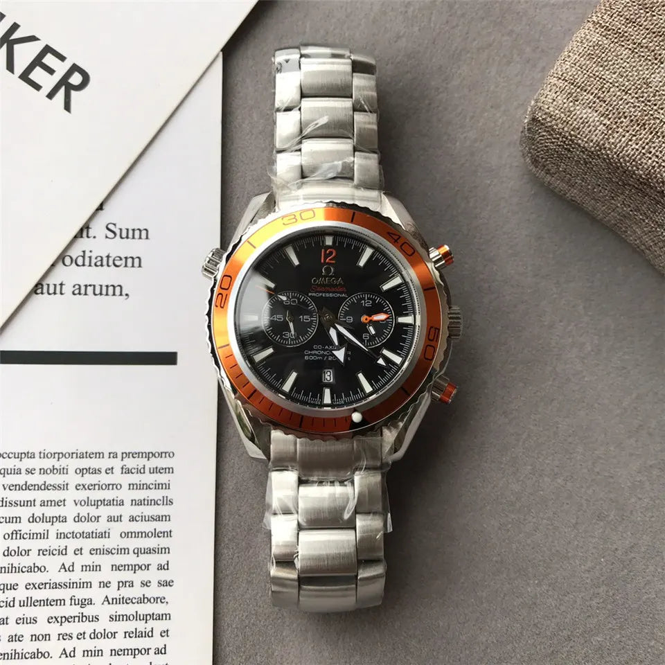 seamaster steel Omega Orange Bezel Chronograph - Hình 3