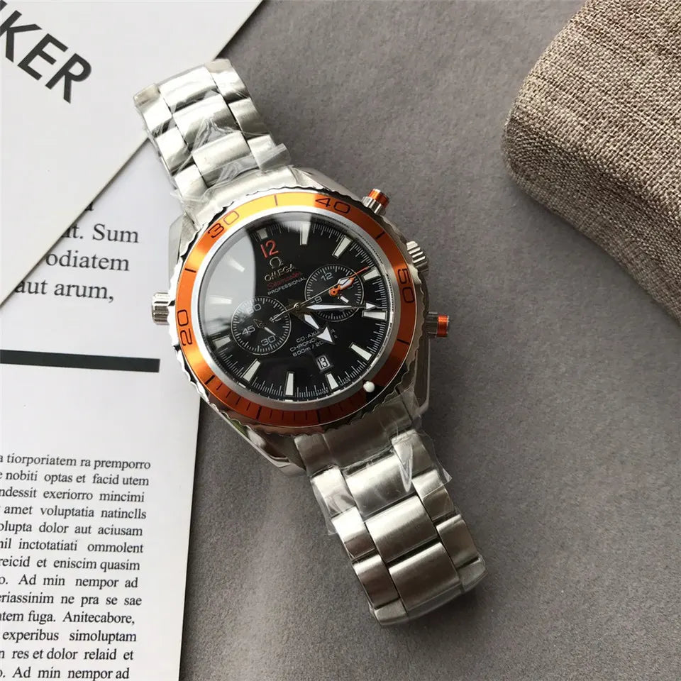 seamaster steel Omega Orange Bezel Chronograph - Hình 6