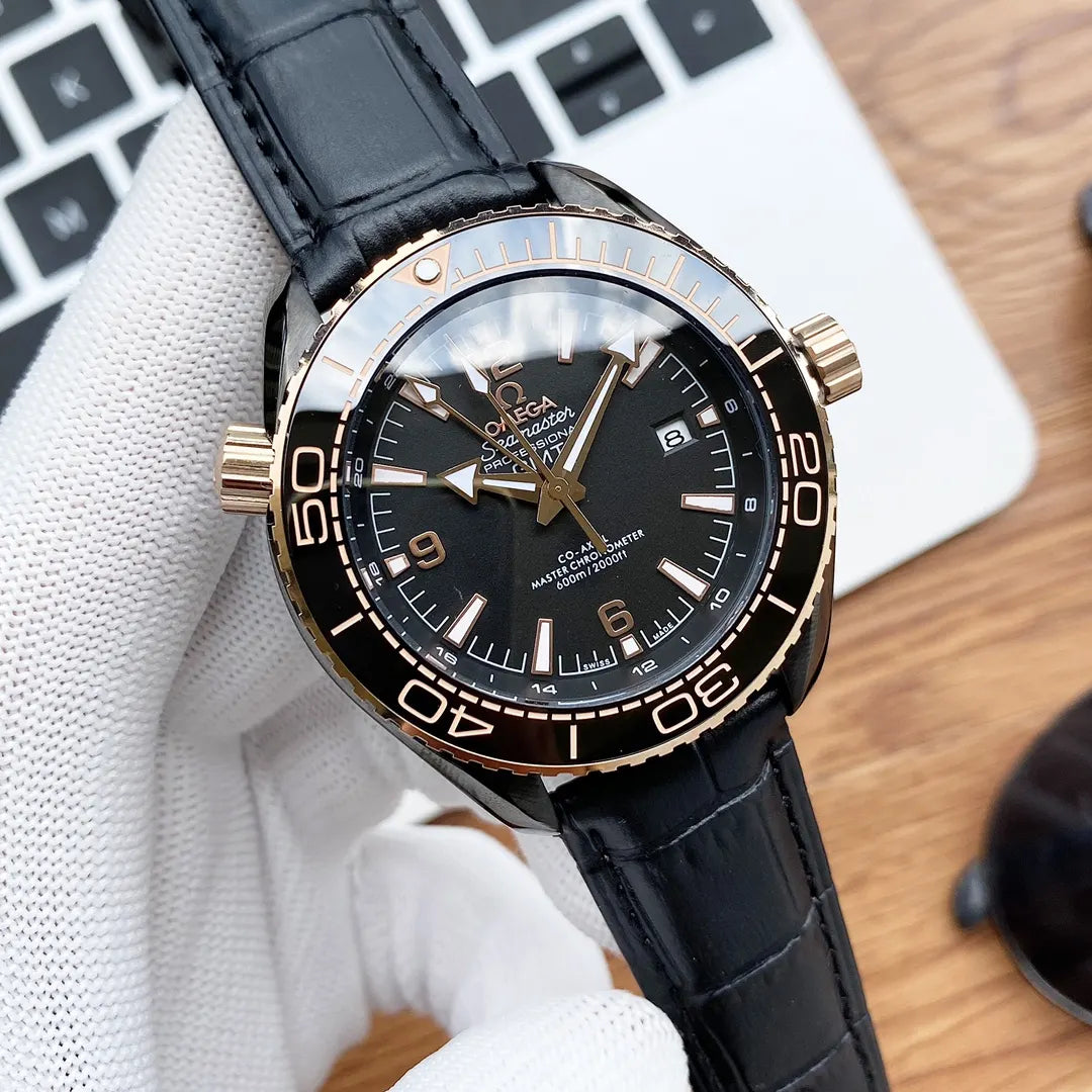 Omega Seamaster Black Gold Leather