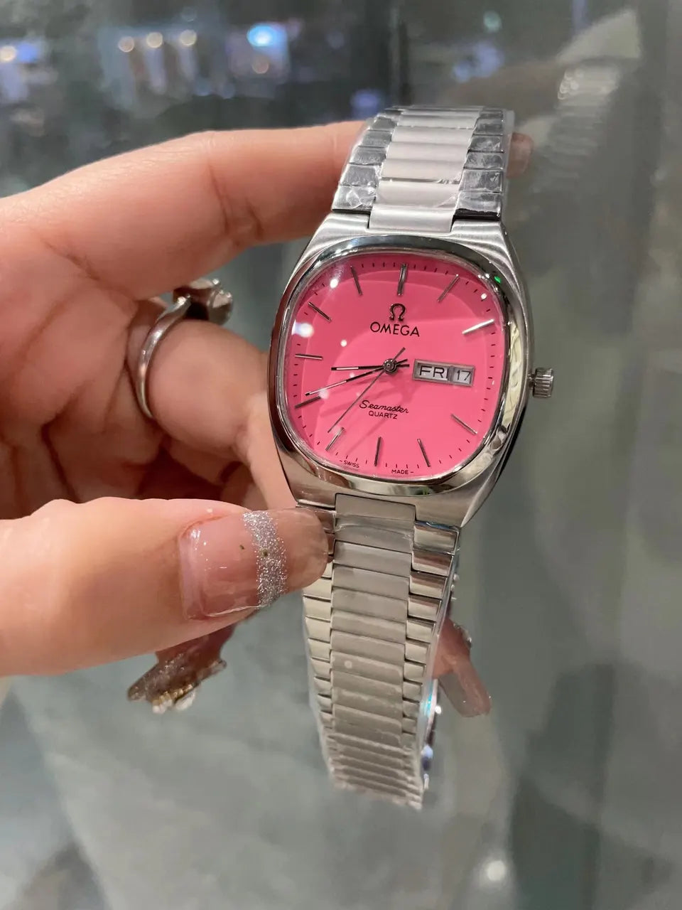 seamaster Omega Pink Dial Steel Watch