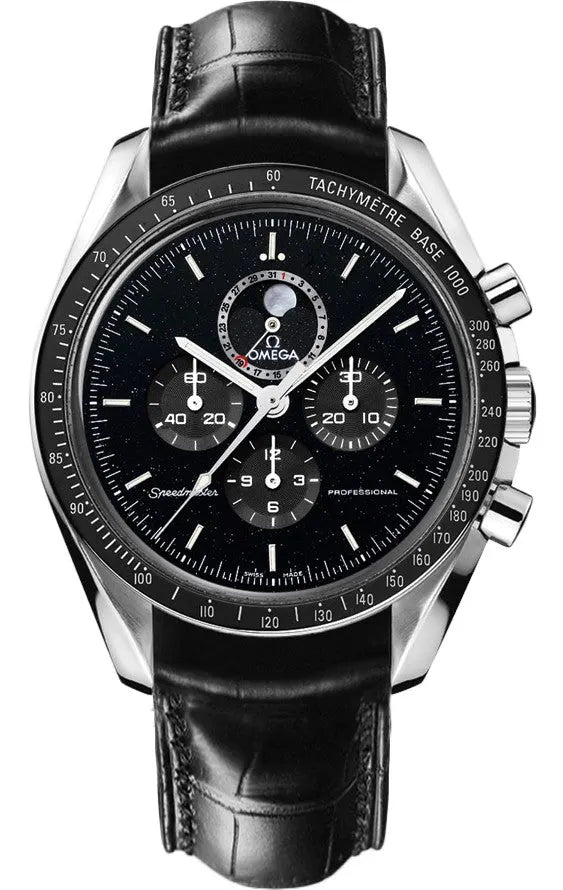speedmaster Omega Moonphase Black Leather