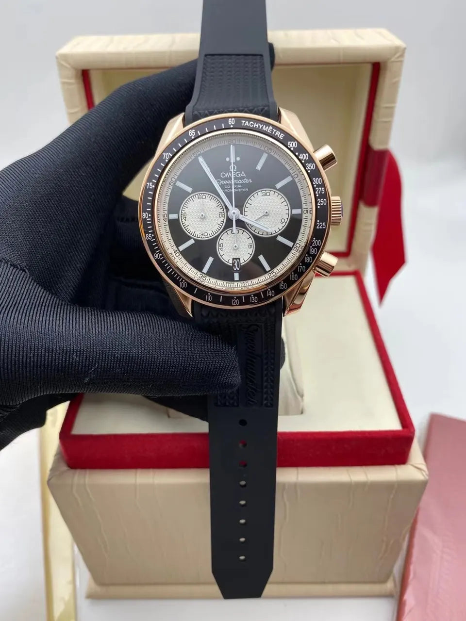 Omega Rose Gold Rubber Strap
