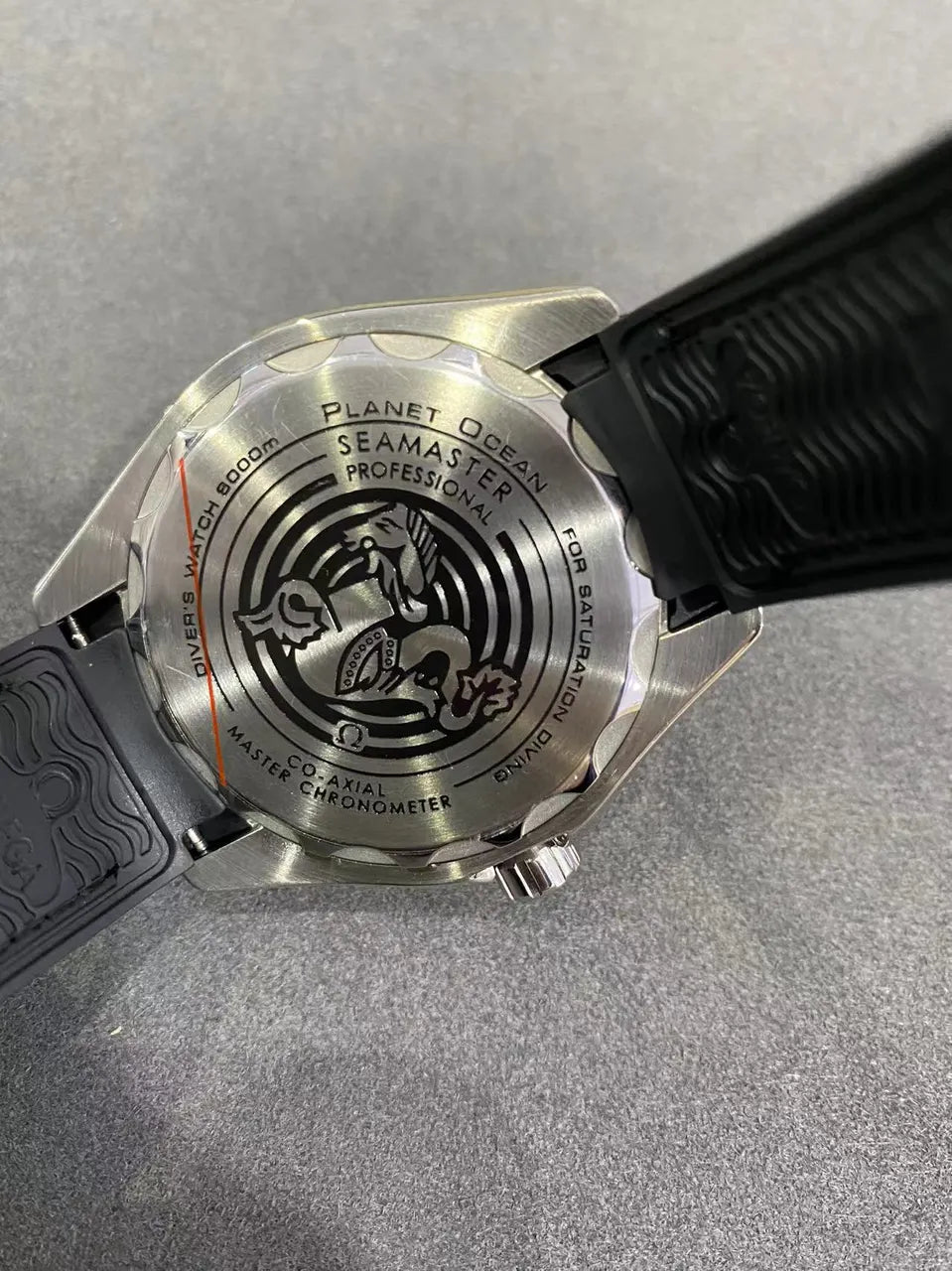 black Omega Seamaster Blue Wave Dial