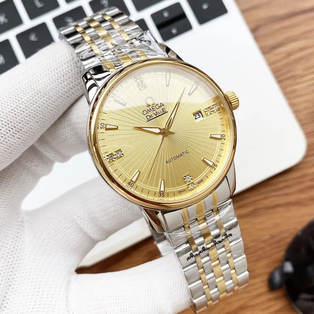 steel Omega De Ville Gold Dial