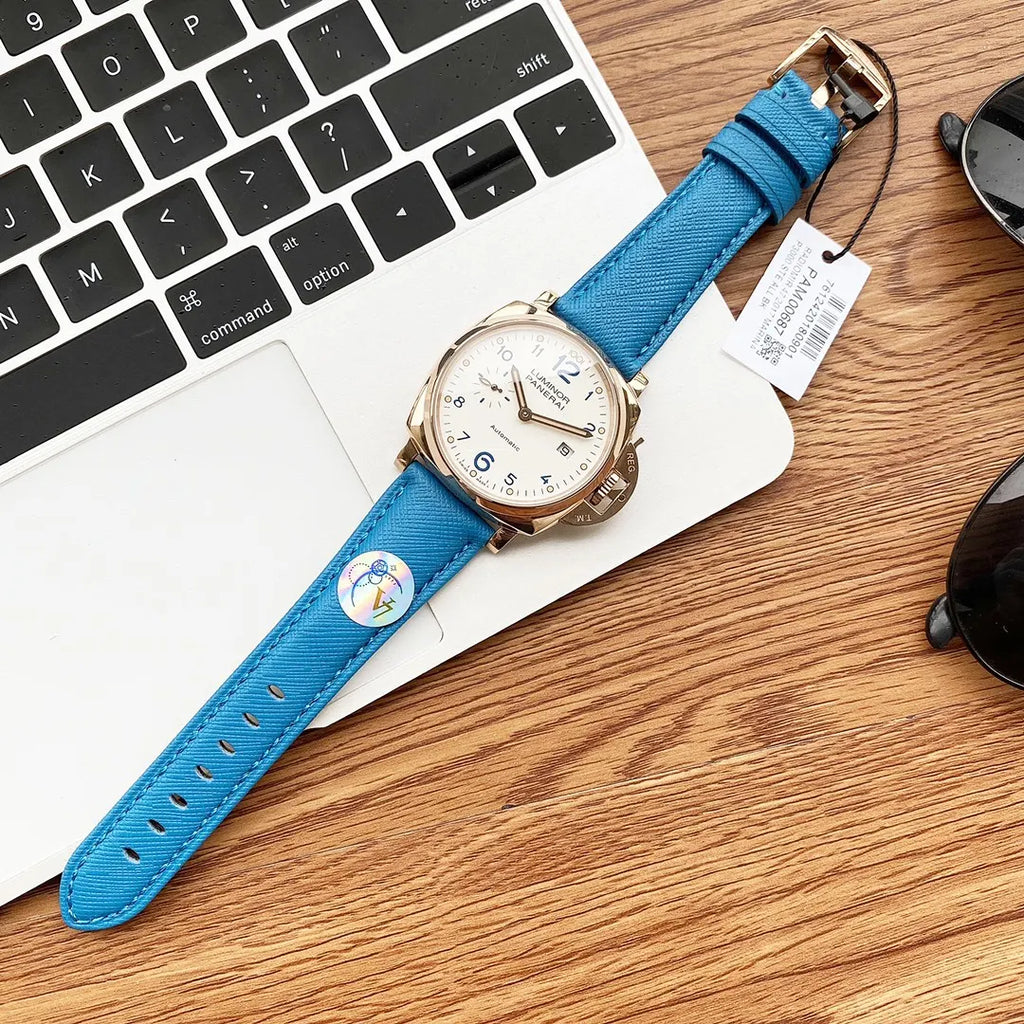 Panerai Luminor White Dial Blue Leather - Hình 4