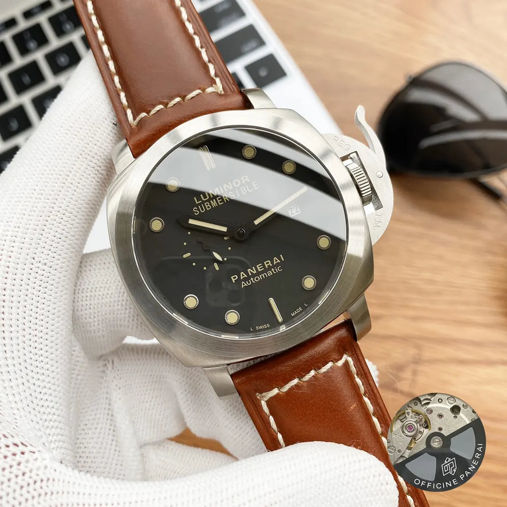 Panerai Brown Leather Black Dial - Hình 2
