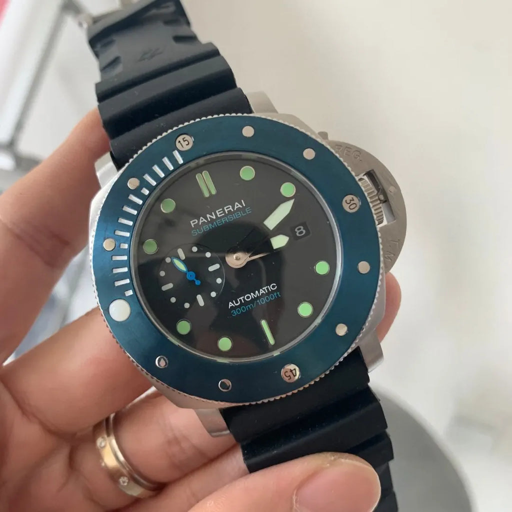 black Panerai Submersible Blue Bezel - Hình 6