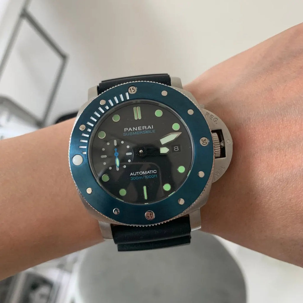 black Panerai Submersible Blue Bezel - Hình 5