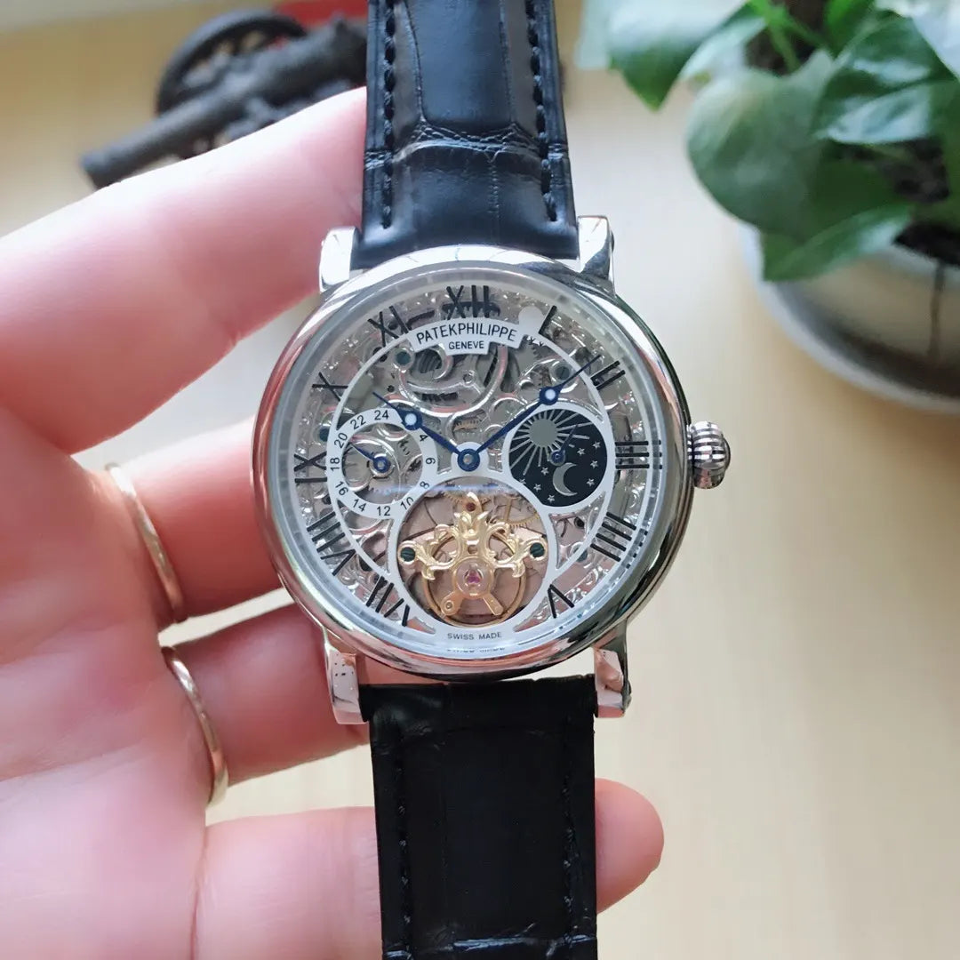 black Patek Philippe Skeleton Moonphase