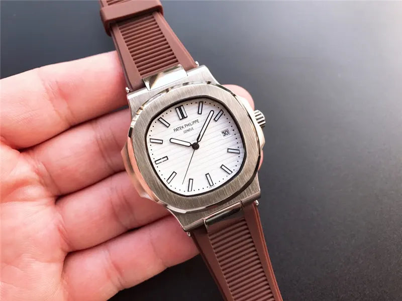 Patek Philippe White Dial Brown Rubber