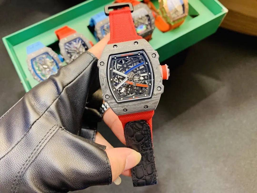 Red Strap Skeleton Watch