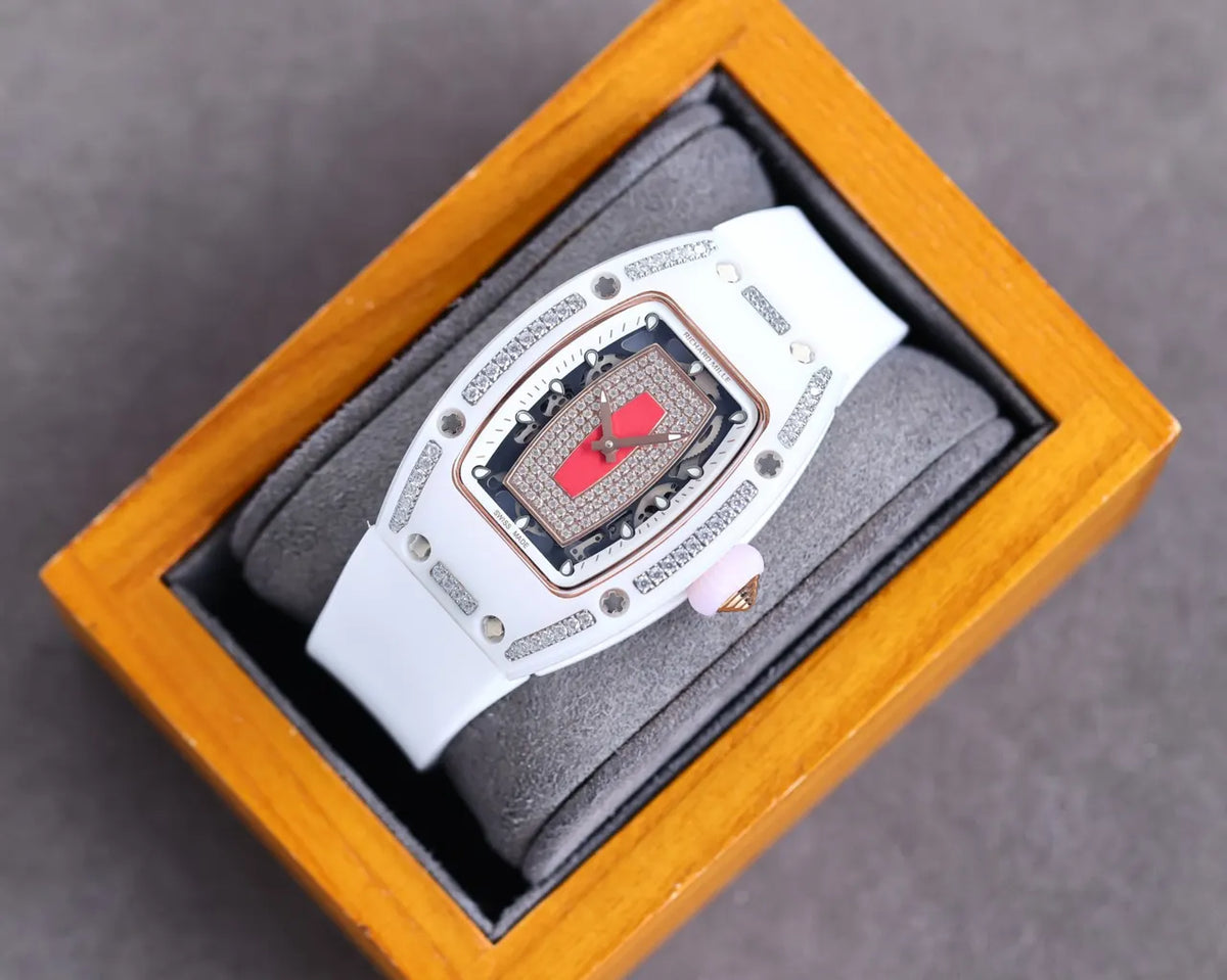 Diamond White Rubber Watch - Hình 11