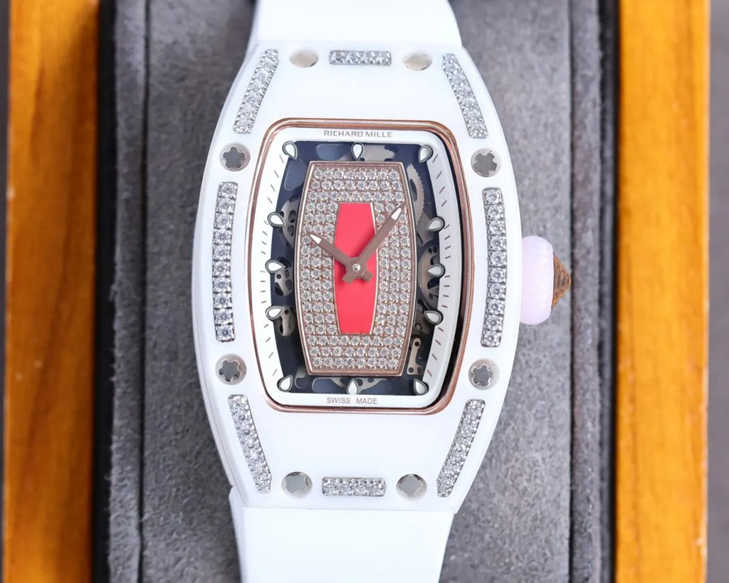 Diamond White Rubber Watch - Hình 9