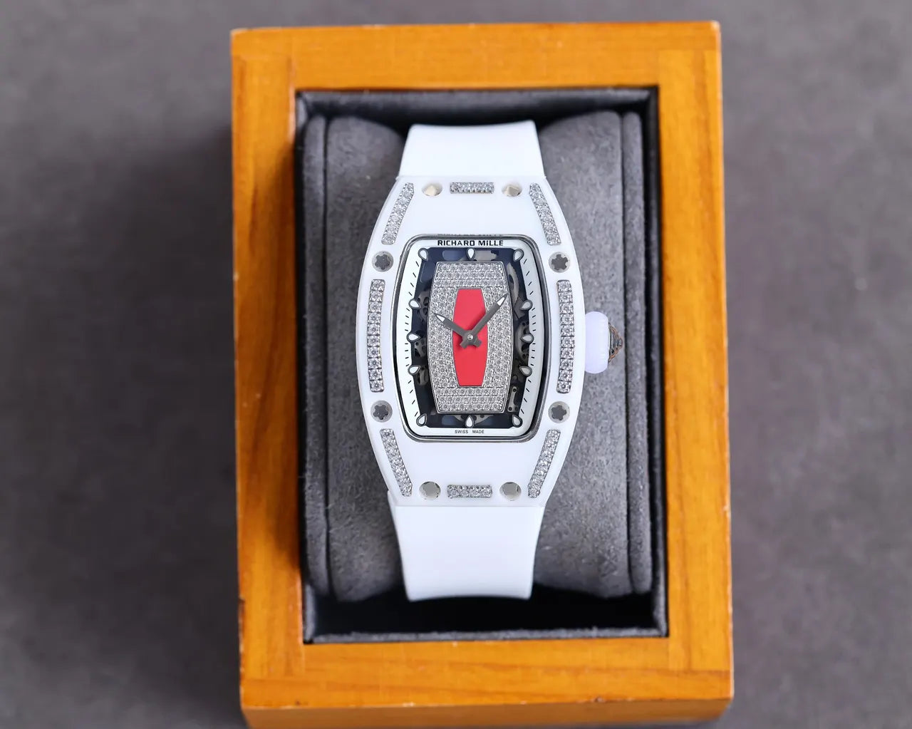 Diamond White Rubber Watch - Hình 4