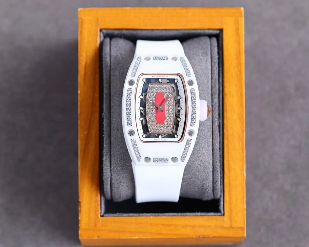 Diamond White Rubber Watch - Hình 12