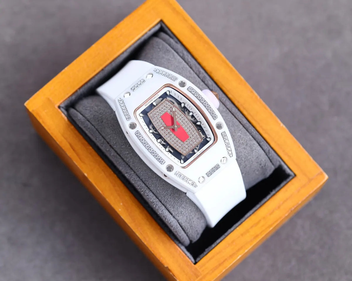 Diamond White Rubber Watch - Hình 10
