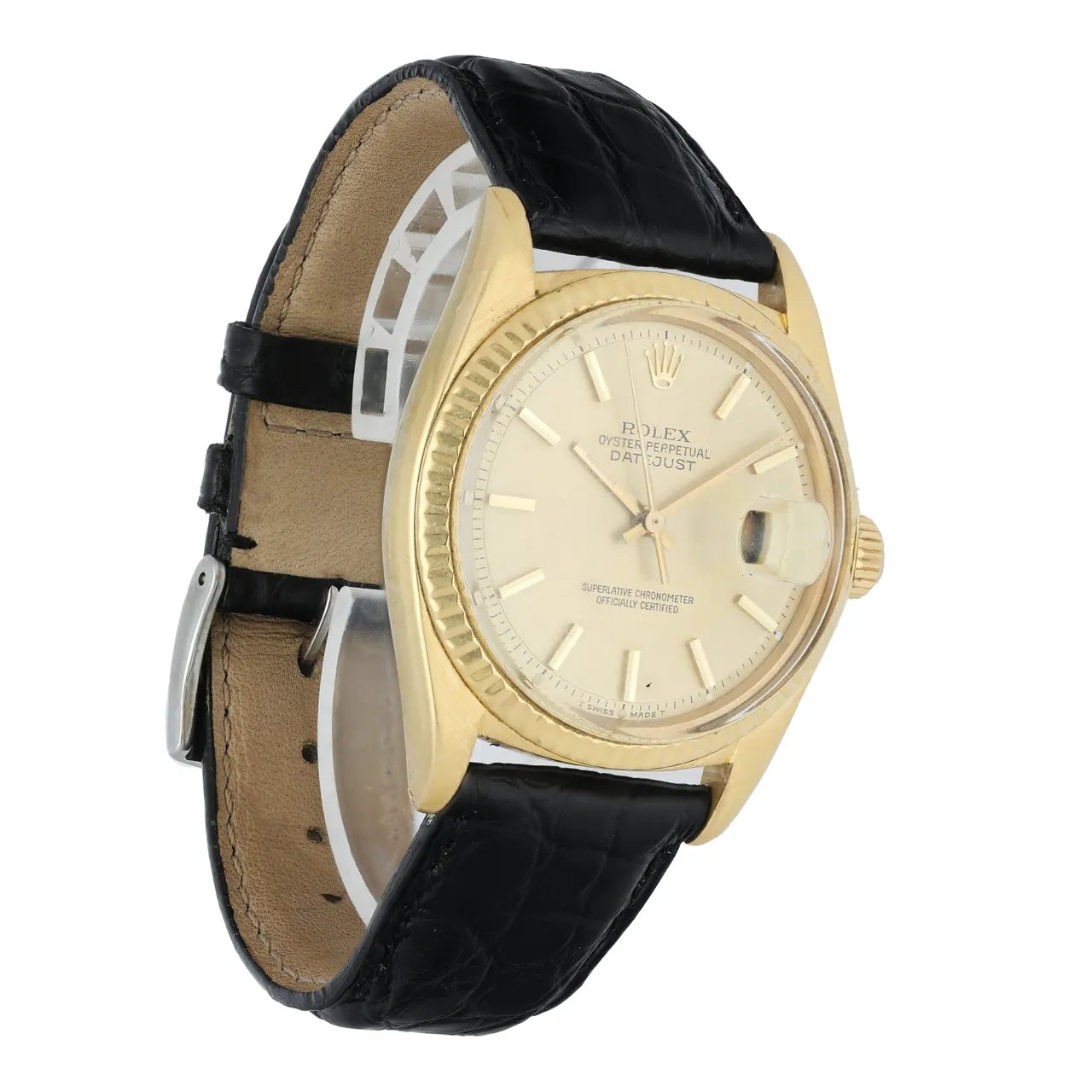datejust Rolex Gold Black Leather - Hình 4