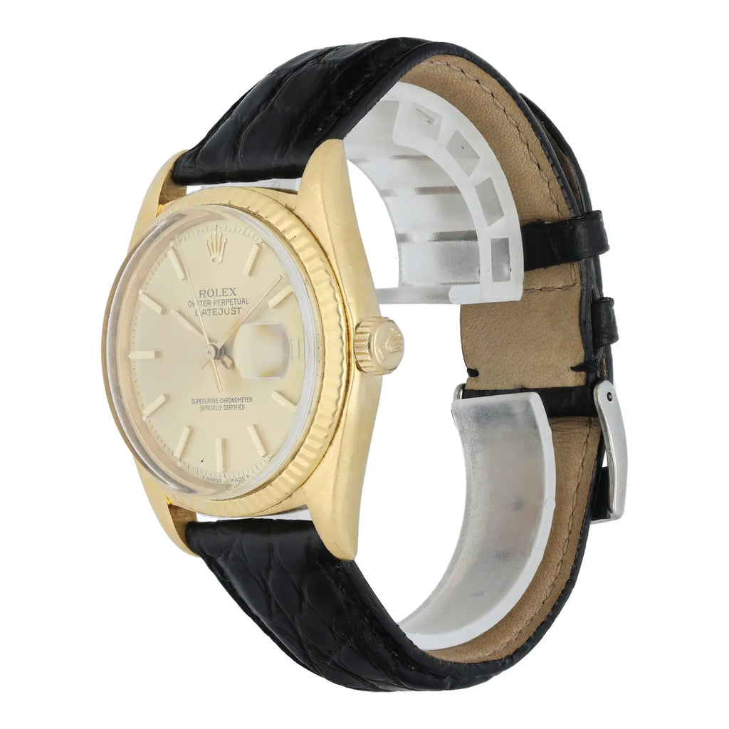 datejust Rolex Gold Black Leather - Hình 3