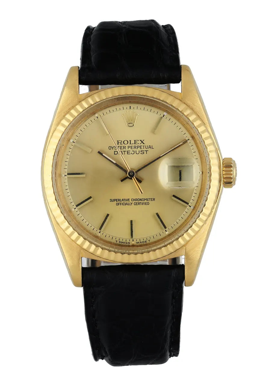 datejust Rolex Gold Black Leather - Hình 2