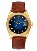 datejust Rolex Gold Blue Diamond Leather