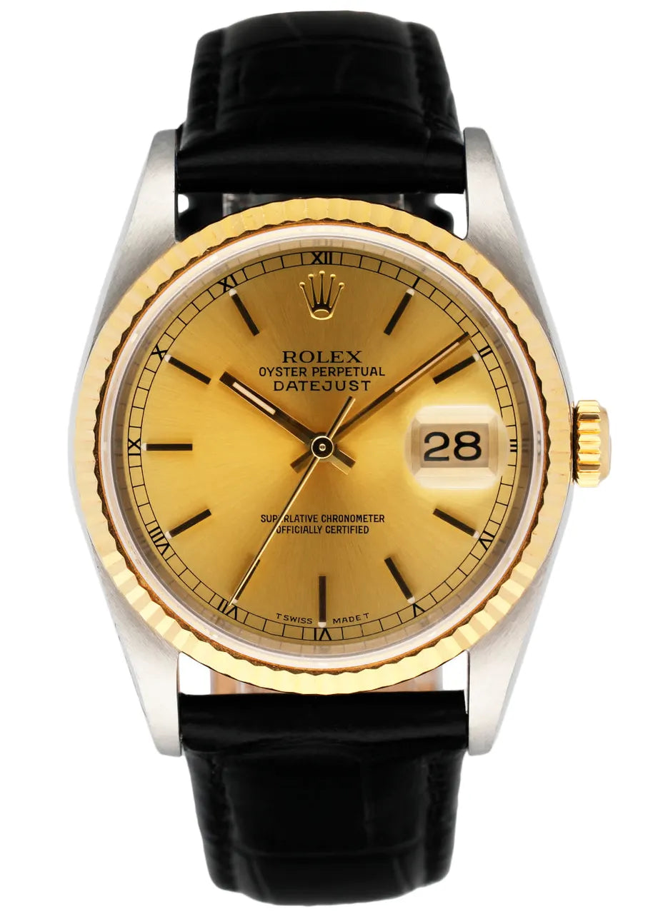 datejust Rolex Gold Dial Leather
