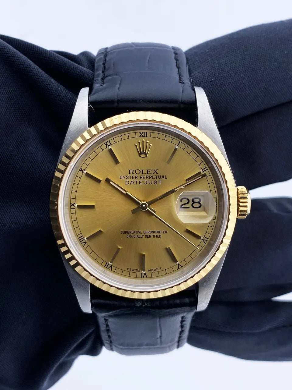 datejust Rolex Gold Dial Leather - Hình 2