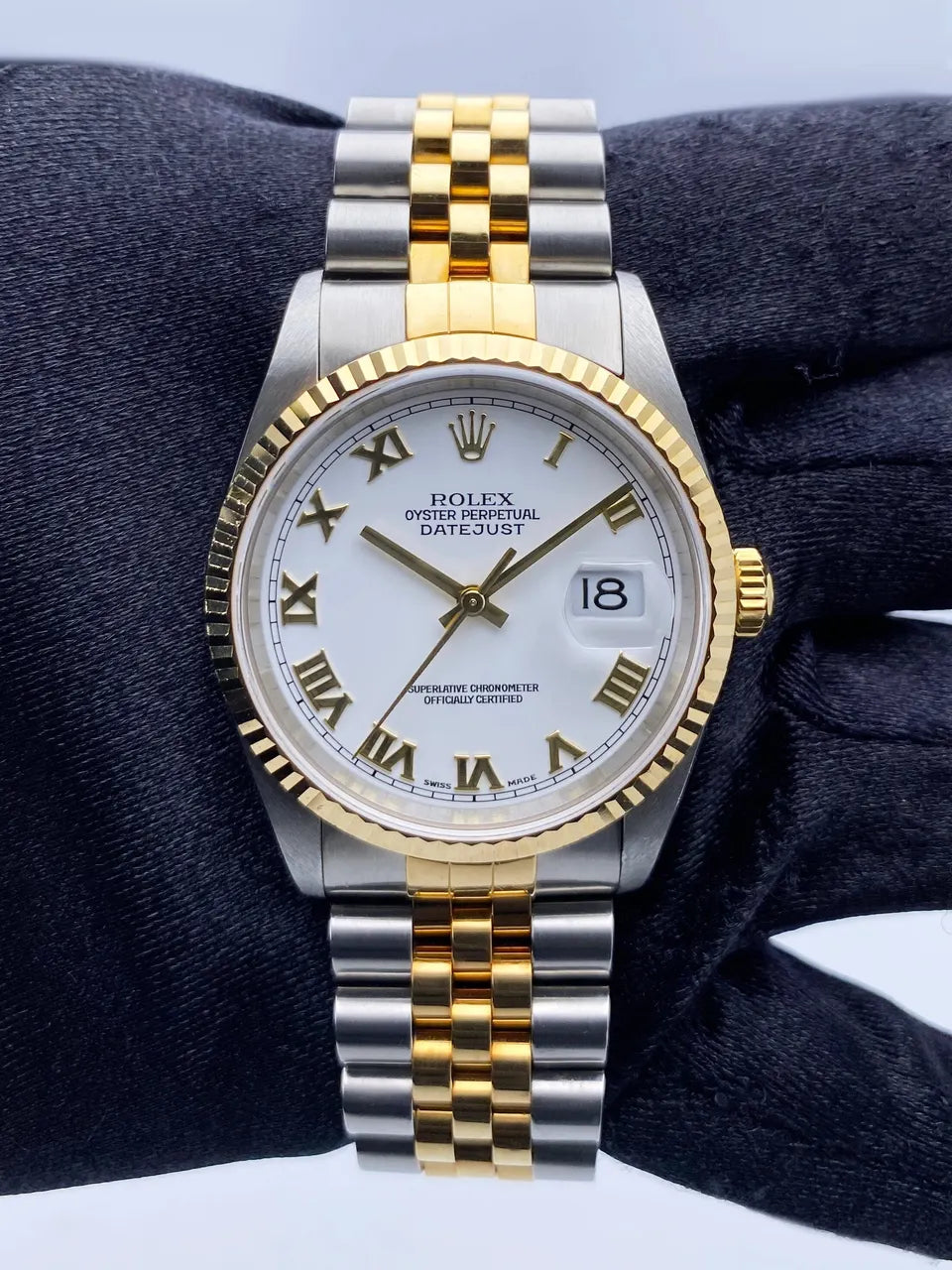 datejust Rolex Two-Tone White Roman Dial - Hình 3