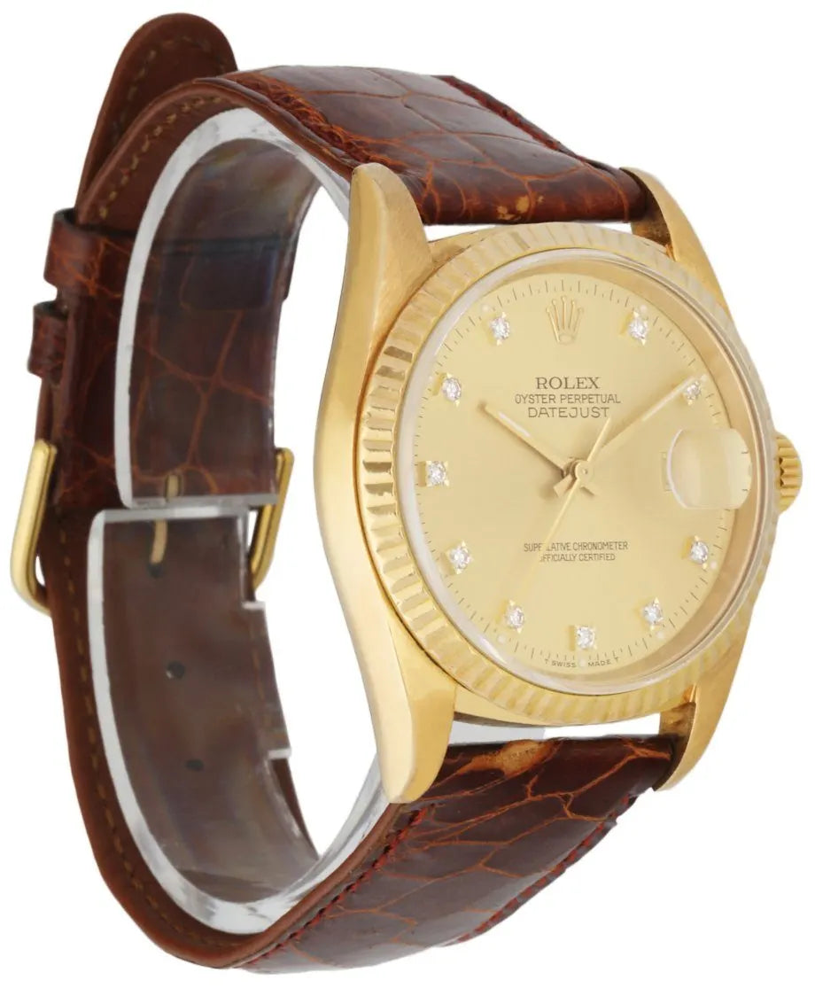datejust Rolex Gold Dial Leather Strap - Hình 2