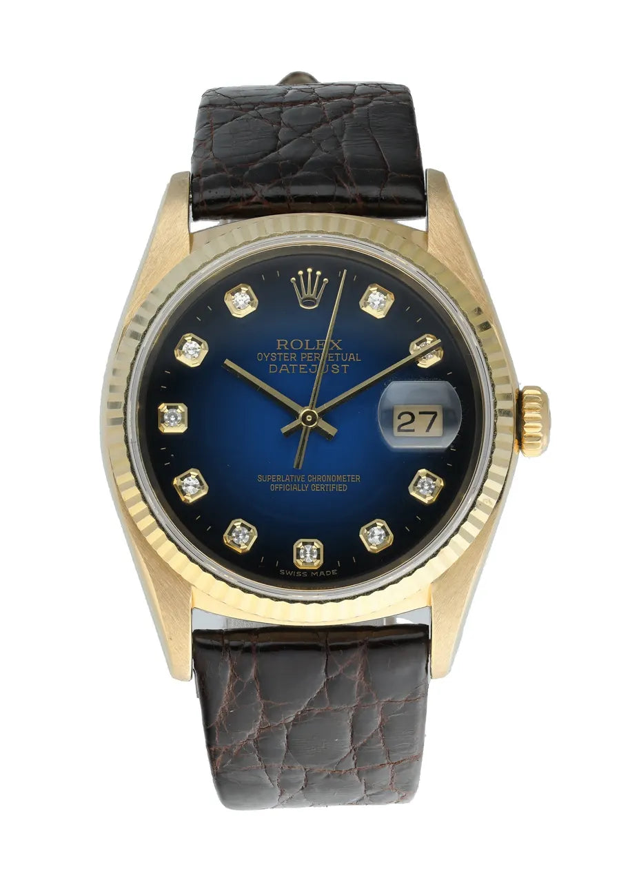 Rolex Gold Blue Diamond Leather