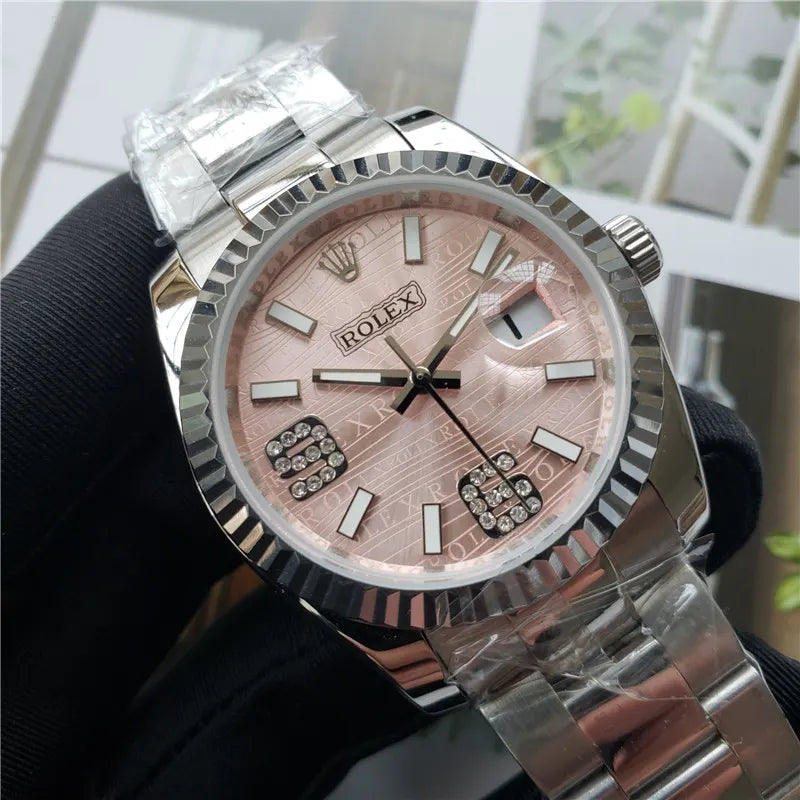 Rolex Pink Dial Diamond Steel - Hình 8