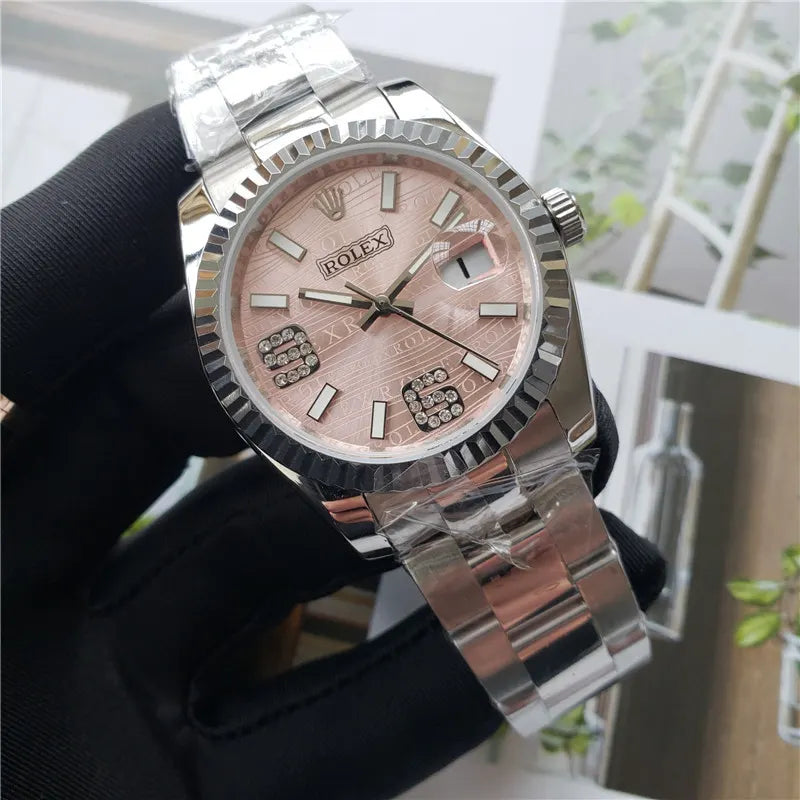 Rolex Pink Dial Diamond Steel - Hình 9