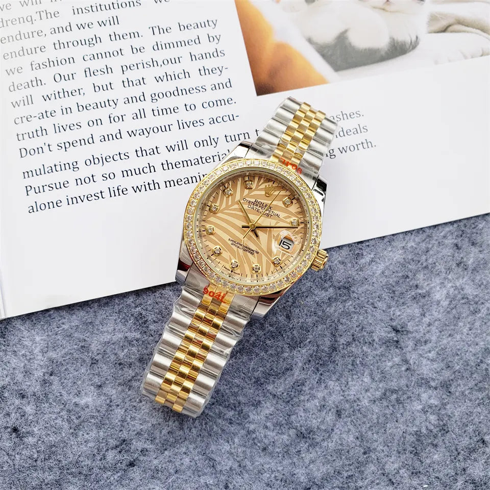 Rolex Palm Dial Diamond Bezel - Hình 3