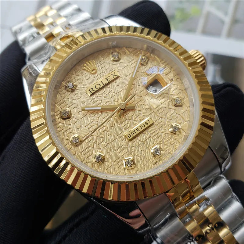 Rolex Gold Tapestry Diamond Dial - Hình 5
