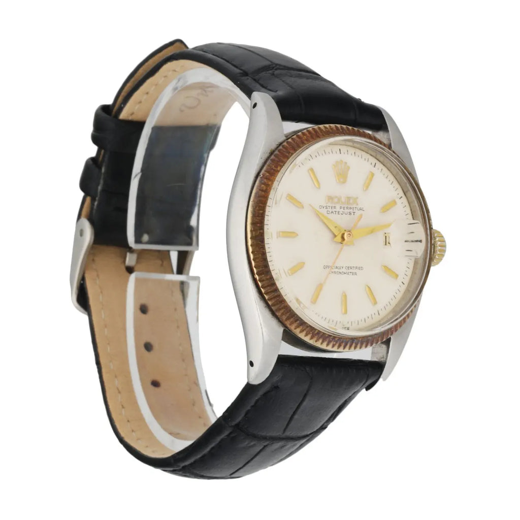 Rolex Silver Dial Leather Watch - Hình 3