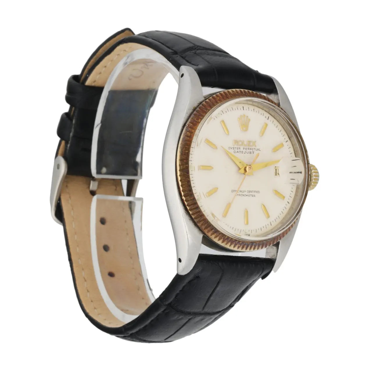 Rolex Silver Dial Leather Watch - Hình 3