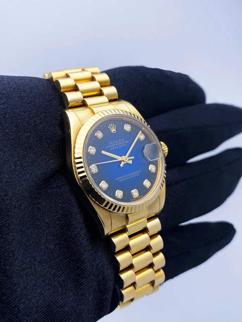 Rolex Gold Blue Diamond Datejust - Hình 4