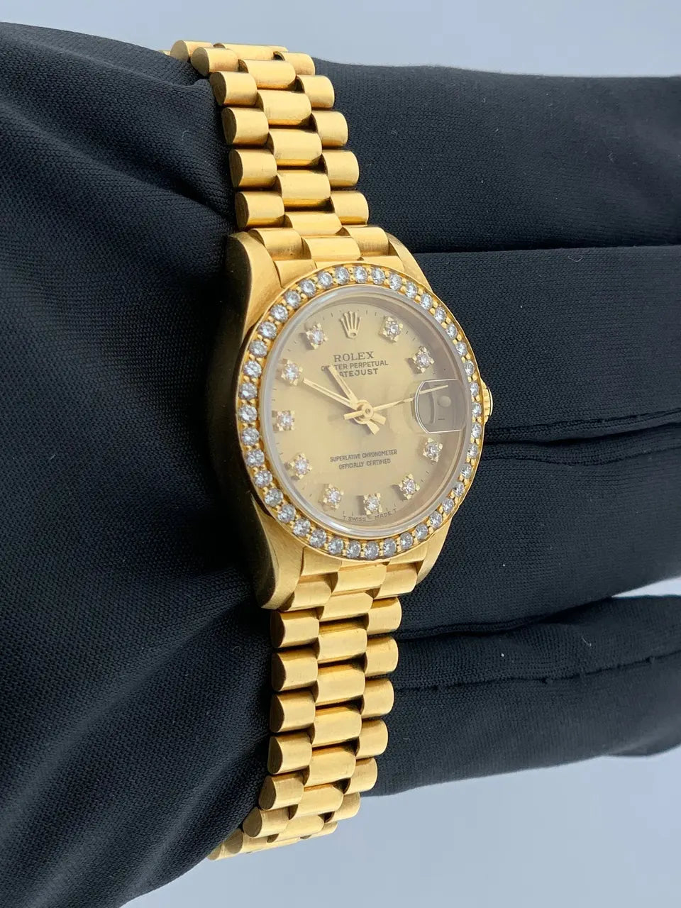 Rolex Gold Diamond Bezel Champagne Dial - Hình 3